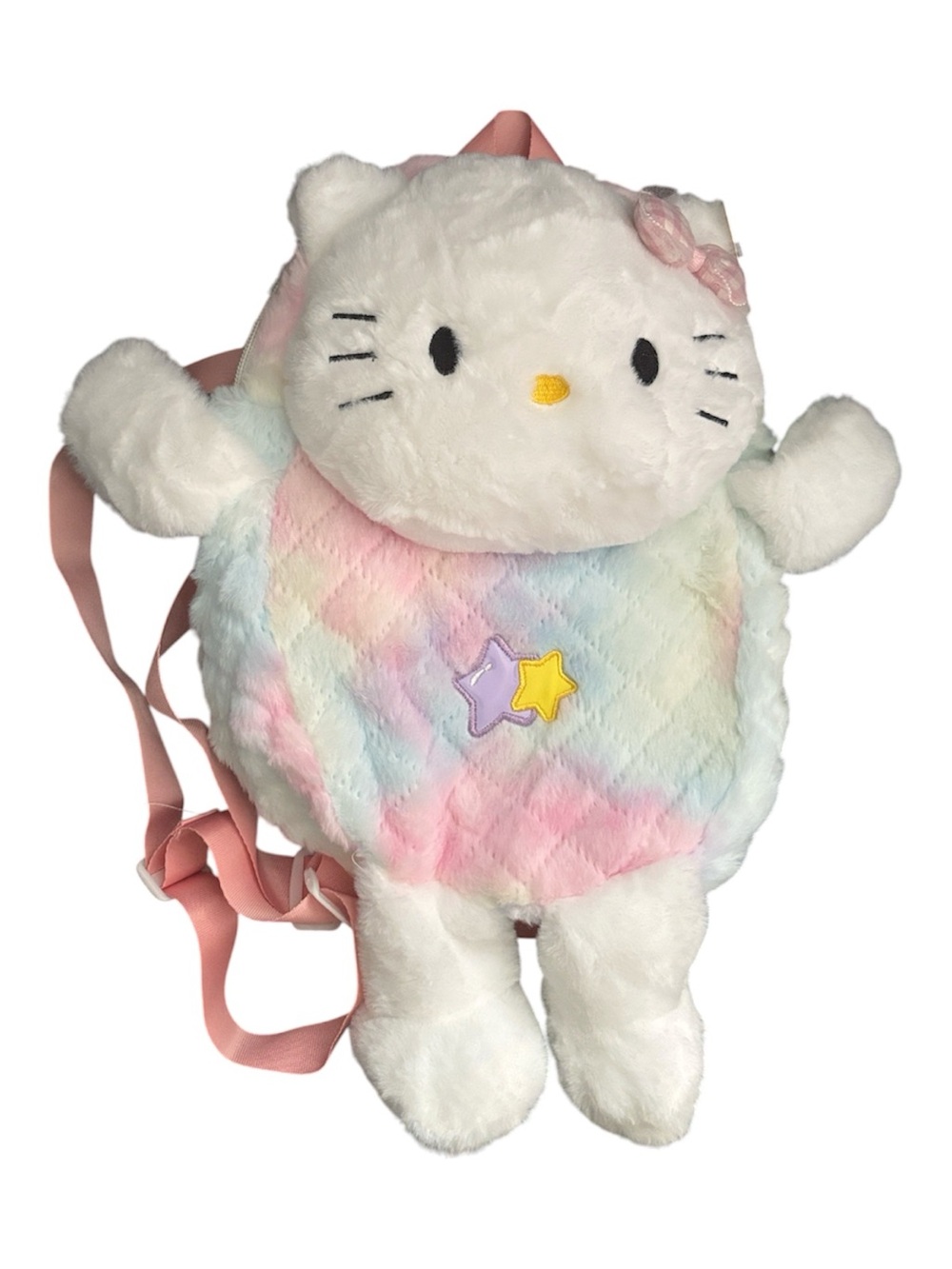 Hello Kitty Pastel Plush Backpack - White with Pink Straps.
